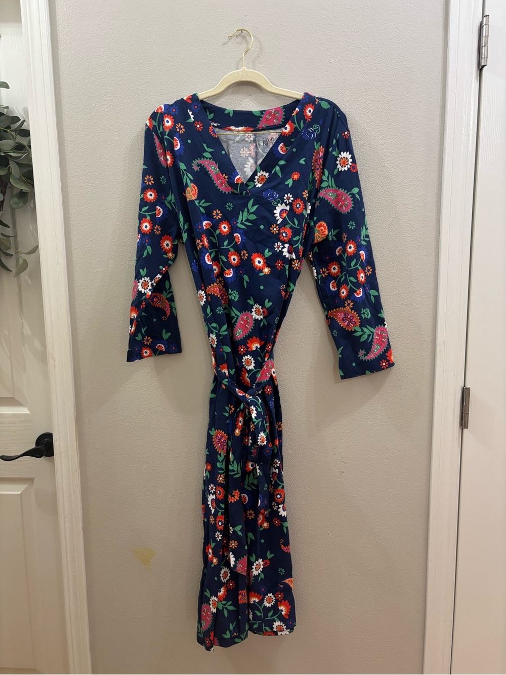 croft & barrow Navy Floral Wrap Dress with Tie